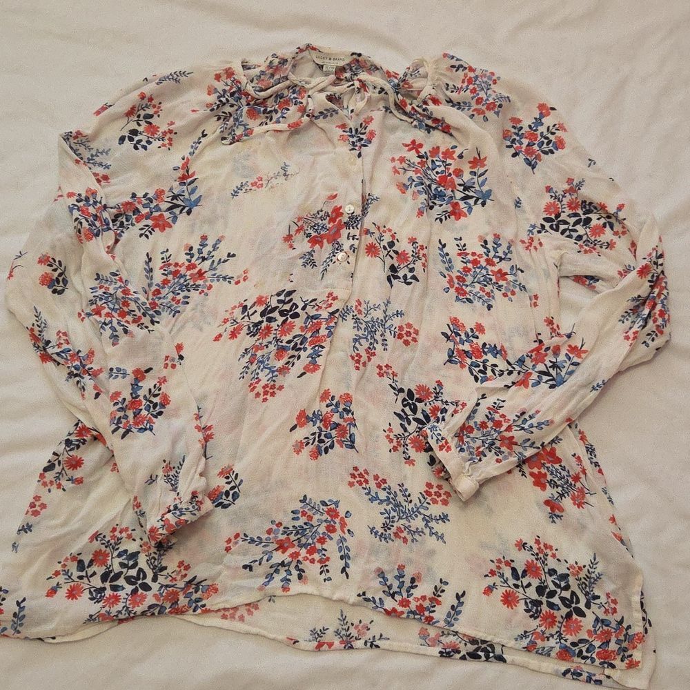 Lucky Brand Floral Boho Peasant Blouse Tie Neck Long Sleeve Women’s XL